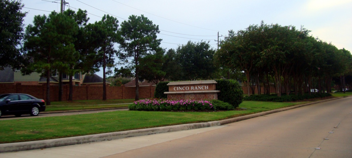 Cinco Ranch neighborhood entrance in Katy, Texas